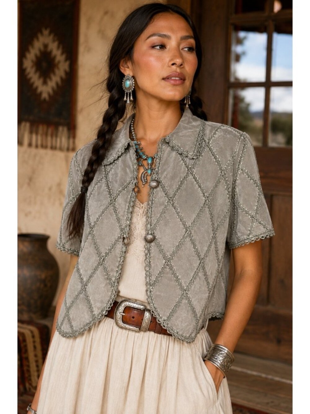 Double D Ranchwear L Gray Pigsuede Soutache Jacket Western Victorian Cowgirl